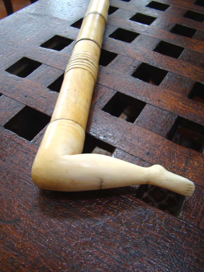 A fabulous 19th century Captain's walking stick having a carved whale ivory 'ladies leg' handle — image 3